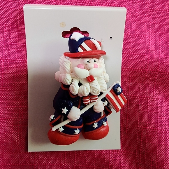 Uncle Sam Figure Holding American Flag Brooch Pin Polymer Clay Patriotic - Picture 1 of 2